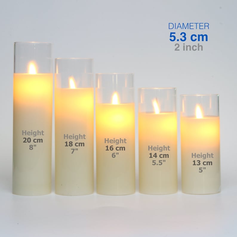 Pack of 5 LED Glass Flameless Candles with Remote Timer, Battery Operated Pillar Real Wax Moving Wick Flame 5" 6" 7" 8"