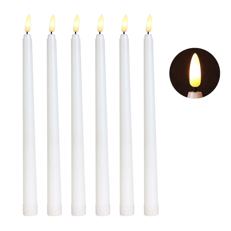6 Pcs Flameless Taper Candle, 3D Wick Battery Operated Flickering Tall Candlesticks, Remote and Timer Optional